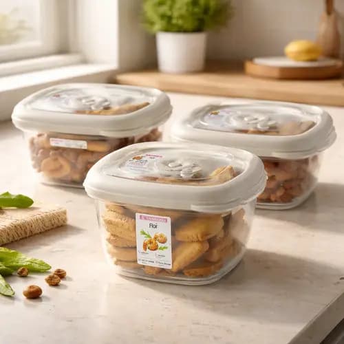 Kit Jogo 3 Potes Hermético 664ml 920ml 1,6l Quadrado Sanremo Bege