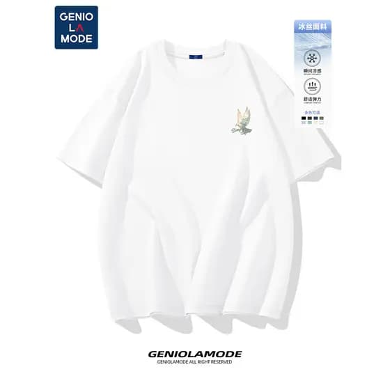 GENIOLAMODE Camiseta masculina de manga curta branca esportiva Top verão meninos ciclismo ao ar livre camiseta legal de