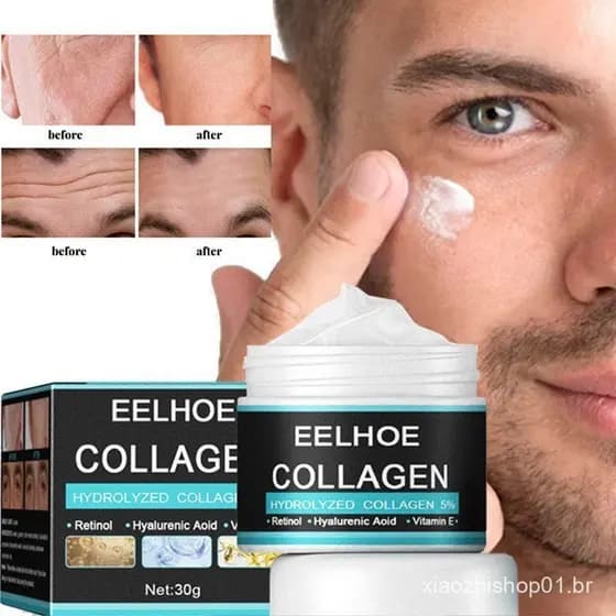 Creme Facial de Colágeno para Homens, Anti-Rugas, Anti-Envelhecimento, Creme Facial Firmador, Hidratante, Ácido Hialurôn