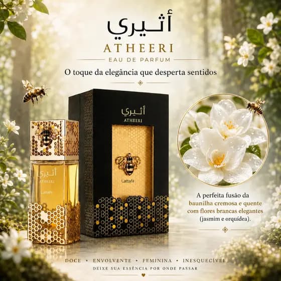 Perfume Árabe Lattafa Atheeri EDP 100ml Feminino Suave e Aéreo Longa Duração