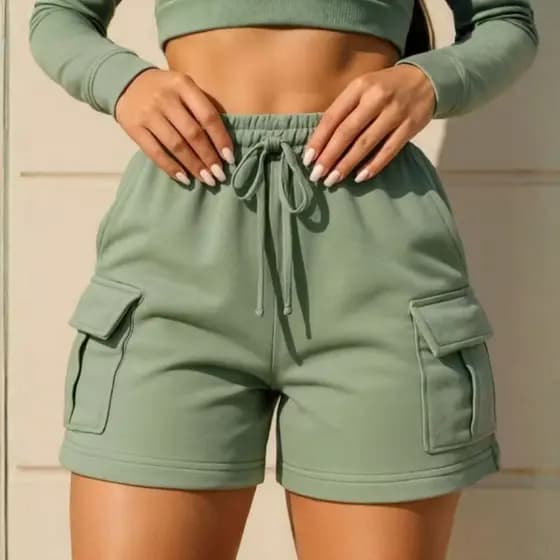 Short Moletom Cargo Feminino Verão Confortável, Estiloso e com Bolsos Laterais ENVIO IMEDIATO !!!