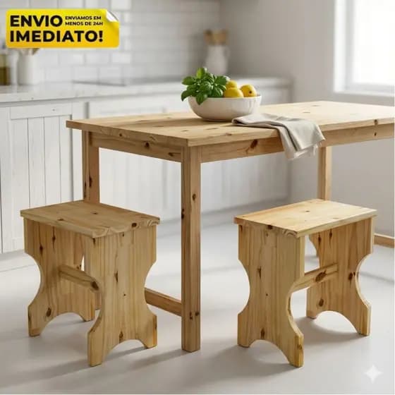 Kit 2 Banqueta Madeira Pinus Cozinha Area Gourmet Sala Bar Quarto Premium