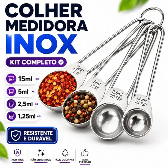 Colher Medidora Inox 4 Peças Medição Proteína Café Leite Pó Cozinha Receita Medida Colheres Gramas Panificadora