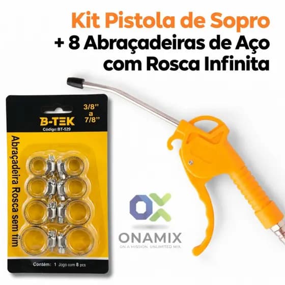 Bico Soprador de Ar de Encaixe para Soprador + Abraçadeiras de Aço 8 Unidades