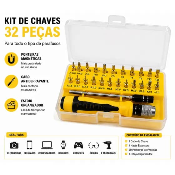 Conjunto de Chaves de Parafusos 32 em 1 Fenda Philips e outros