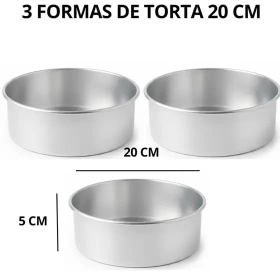 Kit 3 Formas Assadeiras Redondas Tamanho 20Nº de Bolo Tortas de Alumínio Polido com Bordas Reforçadas