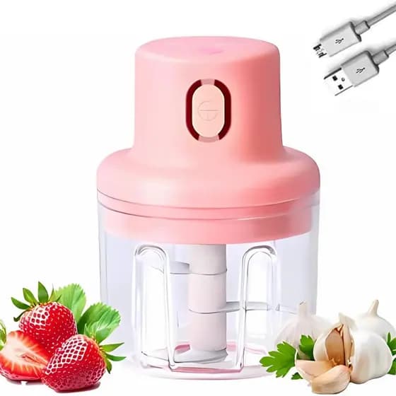 Mini Processador Elétrico USB Portátil – Triturador de Carne, Legumes e Alho Recarregável Bivolt