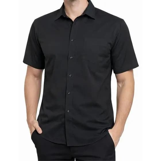 Camisa Masculina Slim Fit de Manga Curta com Bolsos, Não Amassa e Fácil de Passar.