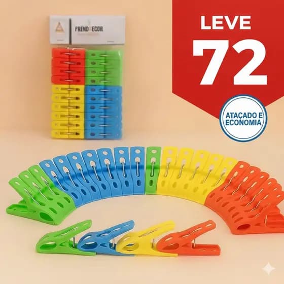Prendedor de Roupas Colorido de Plástico com Peças - Compacto e Durável
