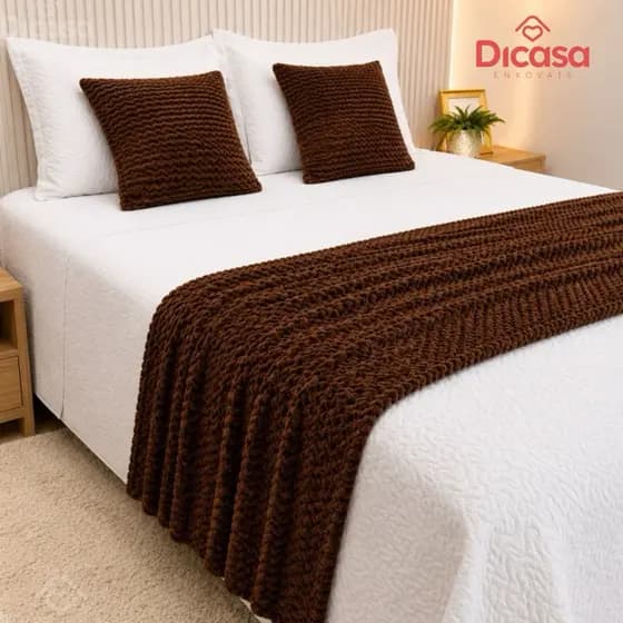 Kit Decoração Cama 3 Peças Casal Queen 1 Peseira 2 Capas de Almofada Tecido Macio Fofinho Aconchego