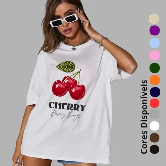 Camiseta Feminina Tshirt Feminina Tendencia Moda Blogueira Camiseta Feminina Cereja Camisa Cereja Blusão
