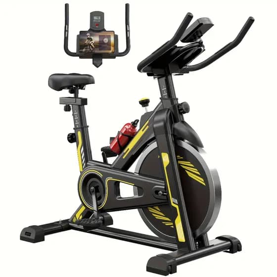 Ergométrica Roda Inércia 16kg Carga 150kg Silenciosa com Monitor Cardíaco, Banco Ajustável e Suporte Tablet