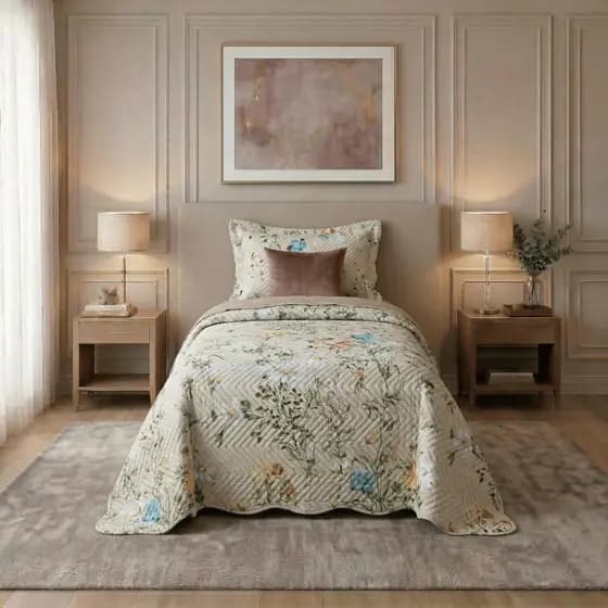 Kit Colcha Cobre Leito Solteiro 2 Peças Estampada Dupla Face Florida Matelado Percal Cama Box