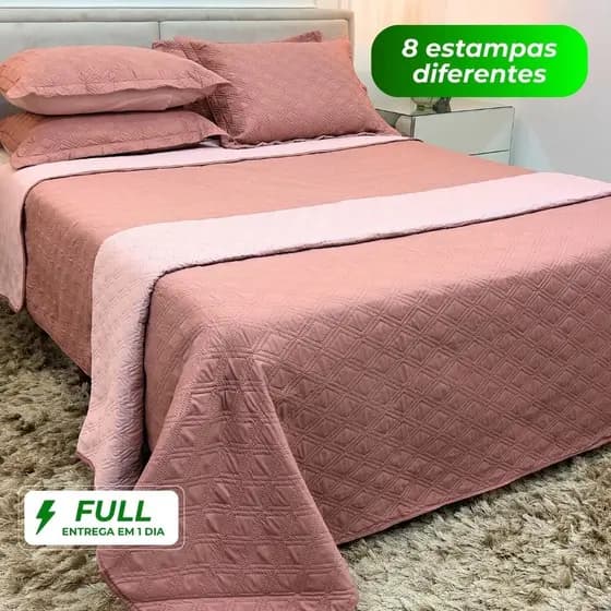 Kit Cobre Leito Colcha Casal 3 Peças Boutis Dupla Face Matelado Microfibra Premium Porta Travesseiro