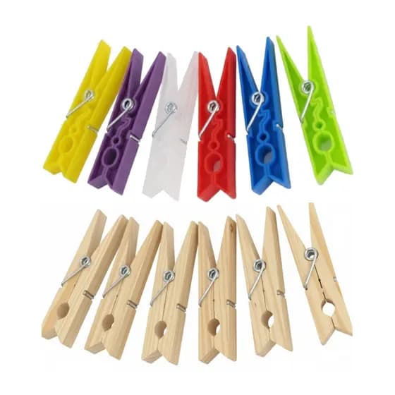 Kit 12 Prendedor Pregador de Roupas de Madeira/Plastico Alta Pressão