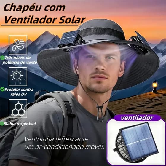 Chapéu Solar com Ventilador Duplo Proteção UV Ventilado para Pesca e Caminhada