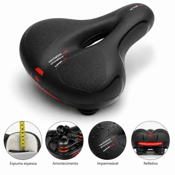 Banco Selim Bicicleta Bike Super Confortável Gel Largo Vazado Molas Refletor Traseiro MTB