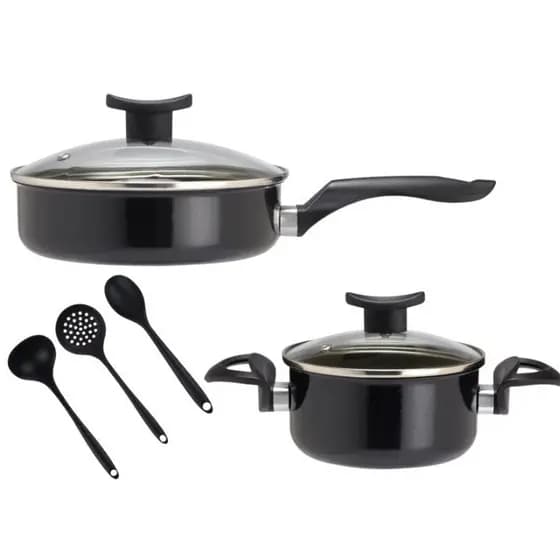 Panela Indução Antiaderente 2 Peças Frigideira 18cm Caçarola 14cm Tampa Vidro Premium Não Gruda