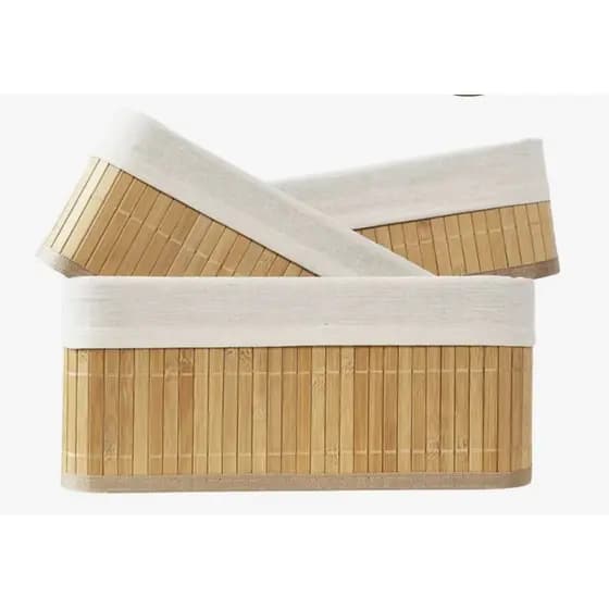 Kit 3 Cestos Organizadores de Bambu Multiuso com Forro