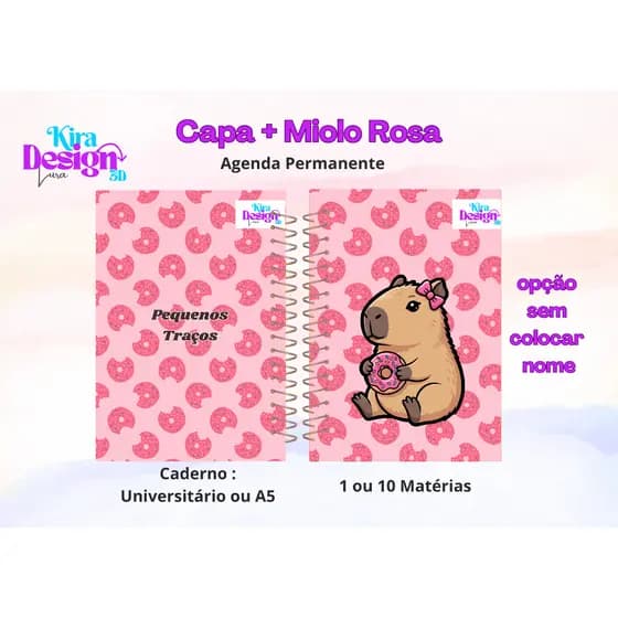Caderno Personalizado/ Capivara/Caderno Universitário/Agenda Permanente/Agenda Personalizada
