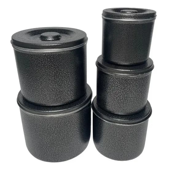 Jogo Conjunto Mantimentos Pote Kit 5 Peças Em Aluminio Preto Craqueado Ideal Arroz Feijão Farinha