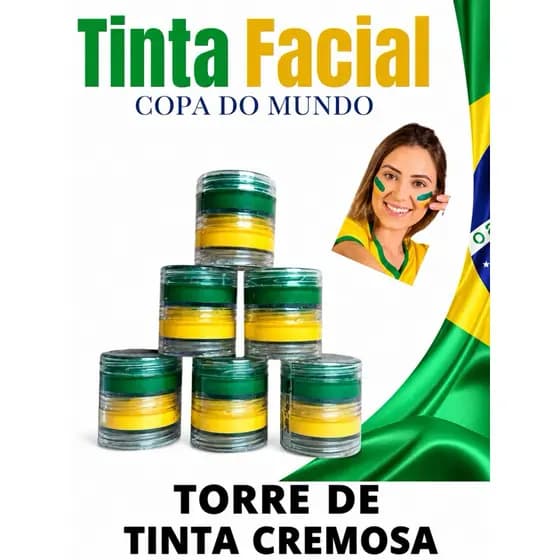 Duo De Tinta Facial | Torre | Tinta Cremosa, Verde E Amarelo | Copa Do Mundo, Seleção Brasileira, Brasil, Futebol, Make
