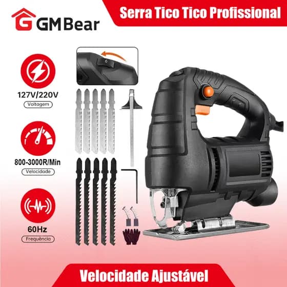 GM Bear Serra Tico Profissional 780W Uso Base Ajustável 10 Lâminas Corta Madeira Mdf Metal Alumínio para Carpintaria