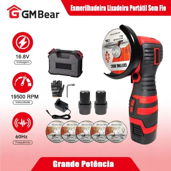 GM Bear Profissional Esmerilhadeira Lixadeira Portátil Sem Fio - Mini 75mm, 19500 RPM, Compacta e Versátil para