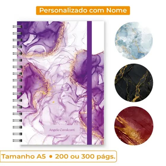 Caderno A5 Personalizado com Nome na Capa | Para Estudos | Folhas Pautadas