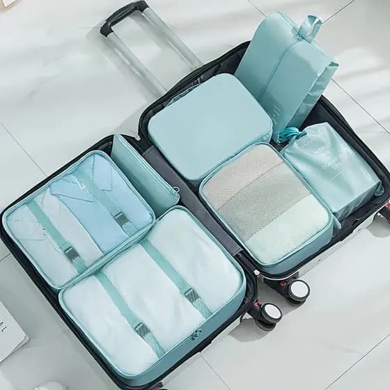 Kit Com 7 Peças Bolsas Organizadoras para Mala de Viagem, Roupas e Bagagem