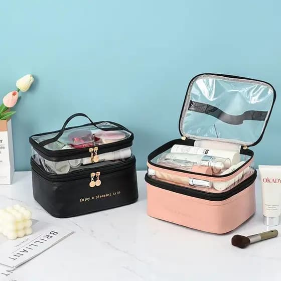 Necessaire Camada Divisória Dupla Organizador Cosmetico Transparente A Prova de Água Portátil Viagen Grande Capacidade