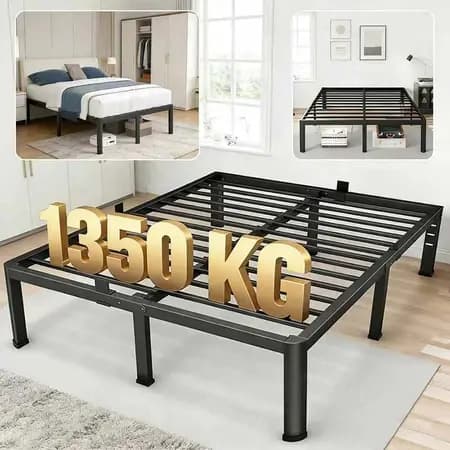 Estrado de Metal Dobrável para Cama Solteiro/Casal/Queen, Fácil Montagem com Ripas de Aço Reforçadas– com Suportes de Ri