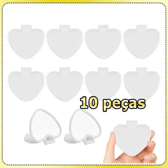10 Branco Mini espelho de maquiagem espelho de bolso espelho portátil em forma coração espelho dobrável presente festa