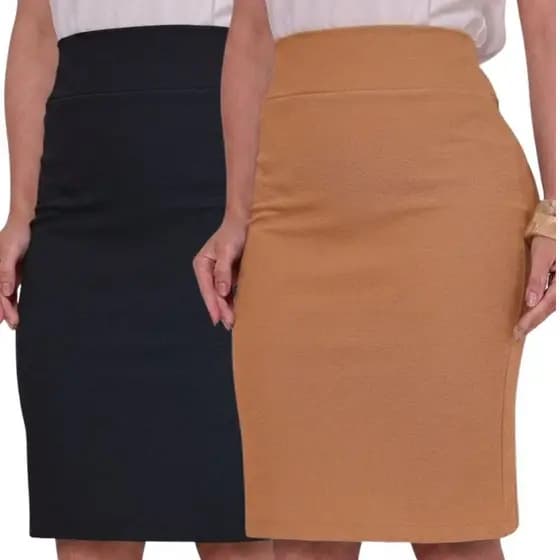 Kit com 2 Saias Feminina Midi Lapis Social Evangelica Trabalho Preto Cintura Alta Bengaline Saia Elegante