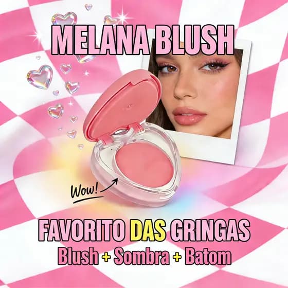 Melana Blush em Pó Coração: 4 Tons Rosados Encantadores com Pigmentação e Textura Aveludada