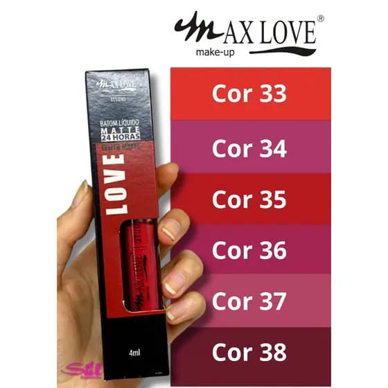 Batom Líquido Matte 24 Horas Max Love Cores 33 a 38 Não Transfere Original
