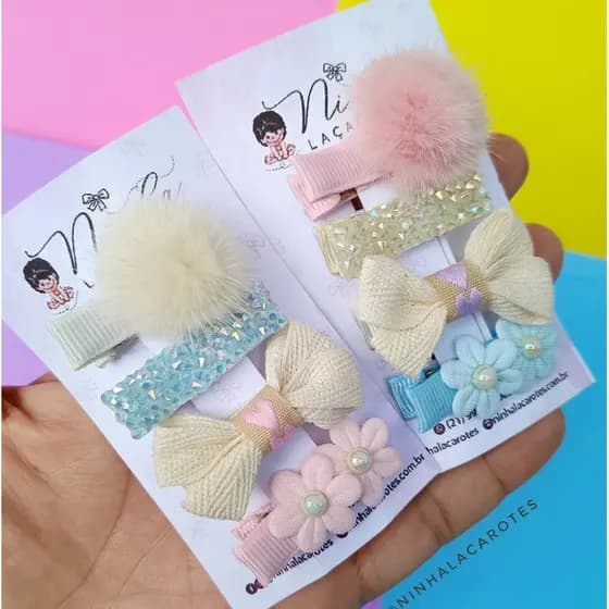 Par Mini Presilhas Cabelo Bebê Prendedores Com Presilha Totalmente Forrada Laço de Bebê menina