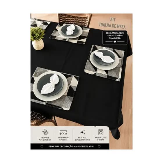 Kit Toalha de Mesa, Jogos Americanos, Guardanapos + Porta Guardanapos