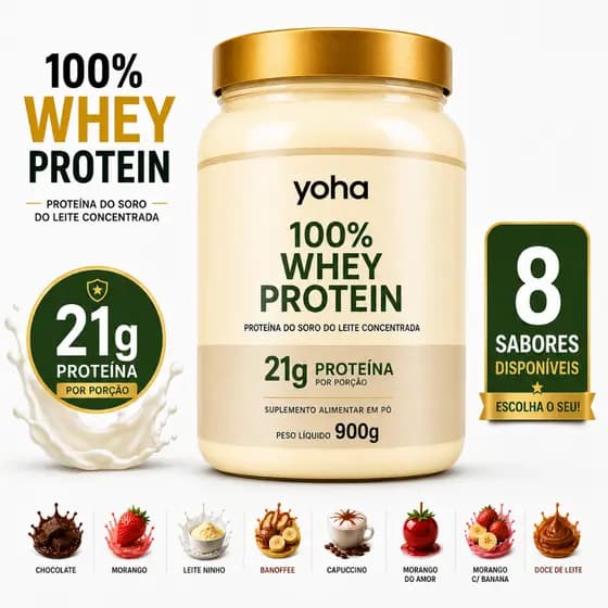 Whey Protein 100% 900g 21g Proteína Fácil Digestão Massa Muscular Alta Qualidade Sabores Incríveis