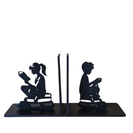 Porta Livros Menina Menino Casal Preto Decoração Aparador Organizador Livro Biblioteca Madeira