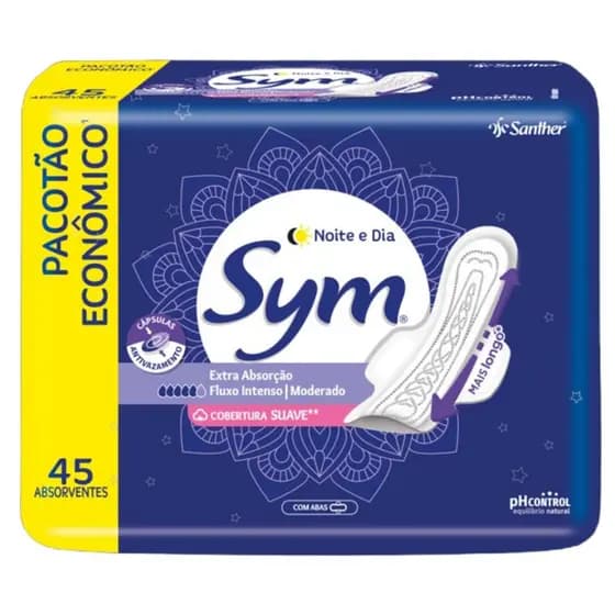 Absorvente Noite e Dia Suave com Abas Sym 45 Unidades