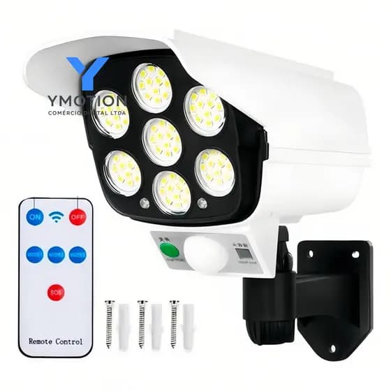 Refletor Solar LED 36W Câmera Falsa Sensor de Movimento Controle Remoto IP65 Jardim Quintal Muro