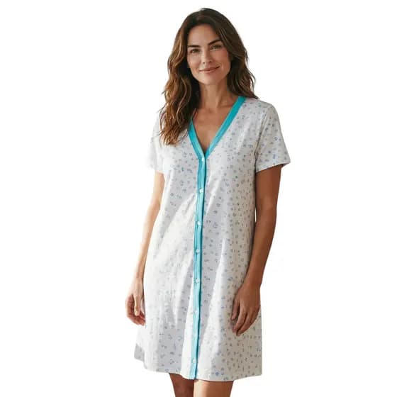 Camisola de Malha Aberta na Frente Vestido Amamentação Cirurgia Meia Manga Verão