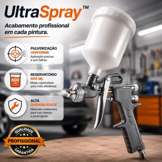 Pistola de Pintura Alta Pressão 600ml para Compressor | Pulverizadora Profissional Automotiva, Madeira, Metal e Uso Domé