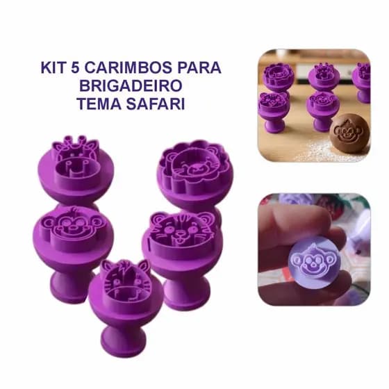 KIT 05 CARIMBOS PARA BRIGADEIRO TEMA SAFARI ANIMAIS