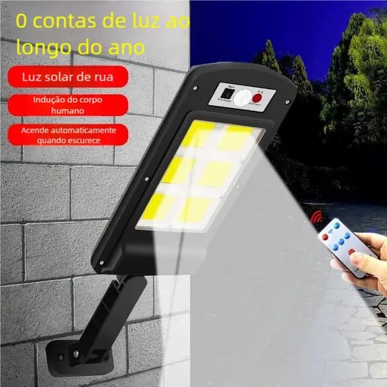 Luminária Solar Prova d'Água 200W - Poste de Rua Refletor Sensor de Movimento e Controle