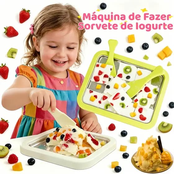 Máquina de Sorvete em Rolo Aço Inox Sem Fio com 2 Espátulas para Gelo Cremoso
