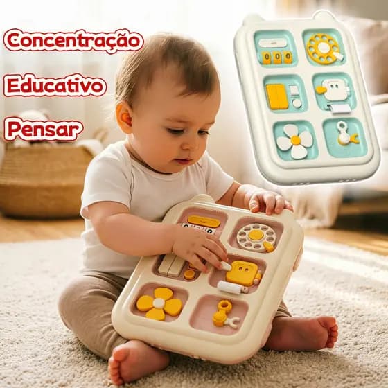 6 em 1 Busy Board Montessori Brinquedo Sensório Educativo Fidget de Aprendizagem para Crianças