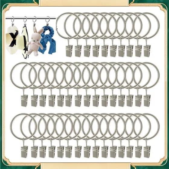 40 argolas prateadas para cortinas com fecho Diametro: 4,0 x 38 mm Material: Ferro Clipes de fixação para cortinas