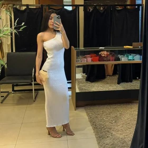 Vestido Longo Feminino Modal Nula Manga com Forro